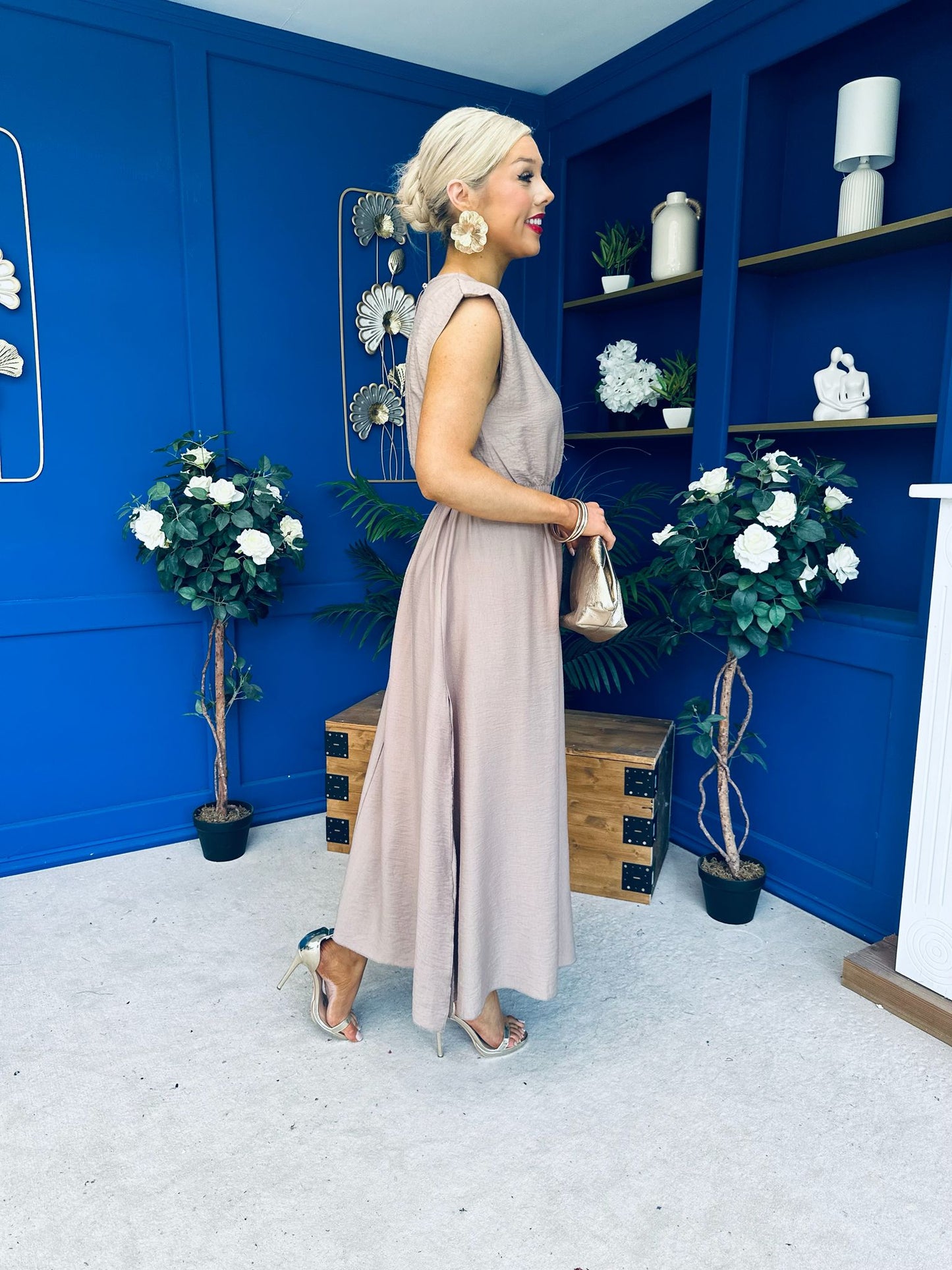 Antonia Detailed Top & Skirt Set Taupe