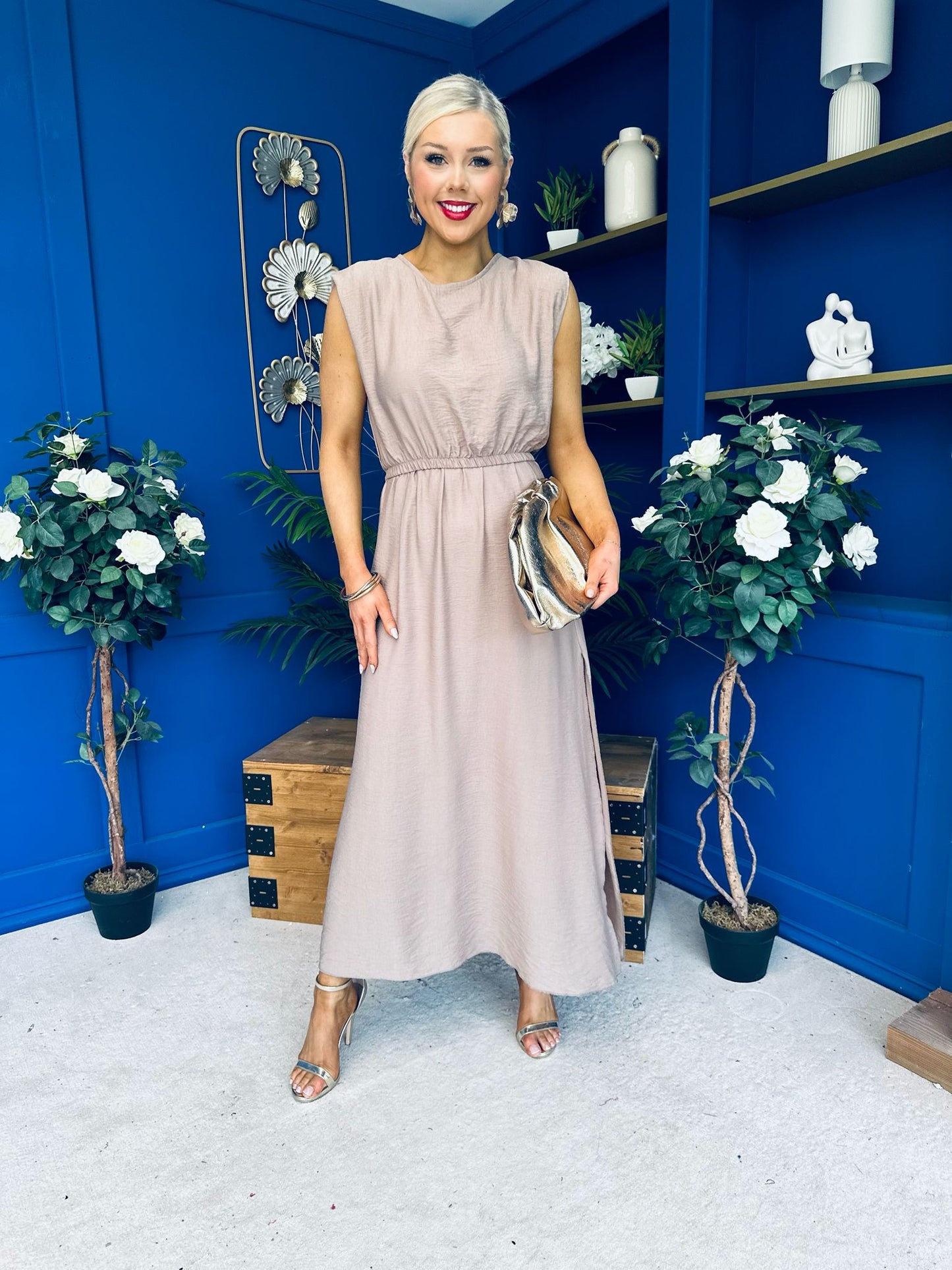 Antonia Detailed Top & Skirt Set Taupe