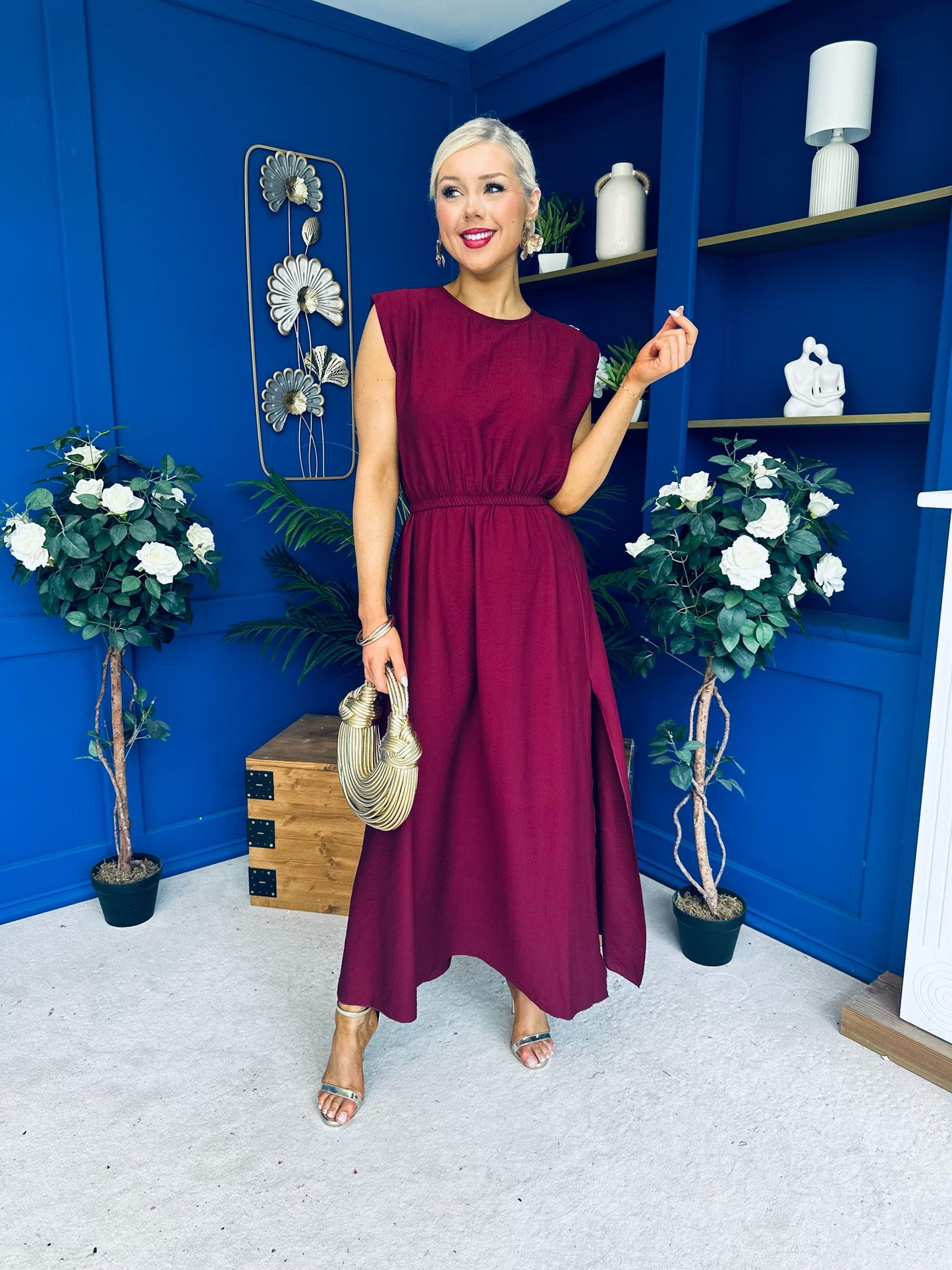 Antonia Detailed Top & Skirt Set Wine