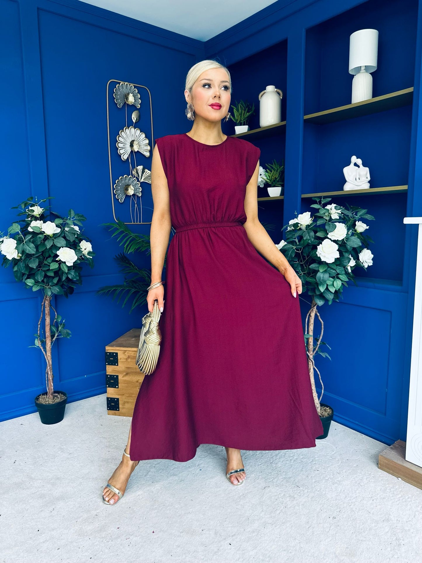 Antonia Detailed Top & Skirt Set Wine