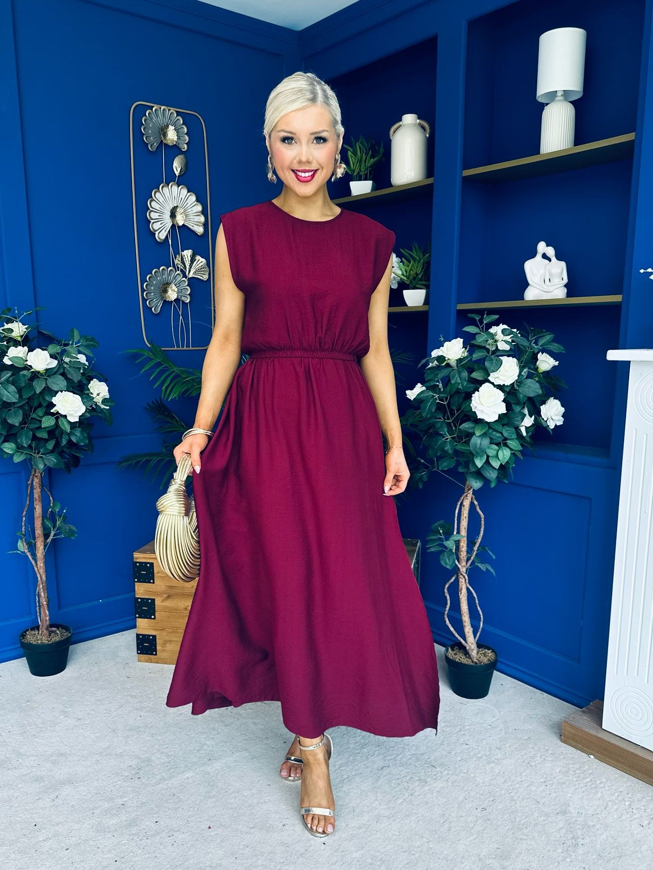 Antonia Detailed Top & Skirt Set Wine