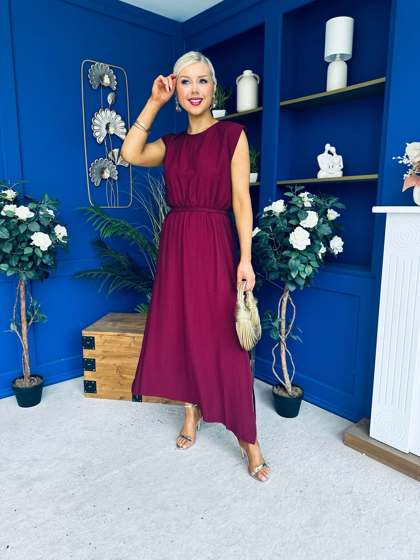 Antonia Detailed Top & Skirt Set Wine