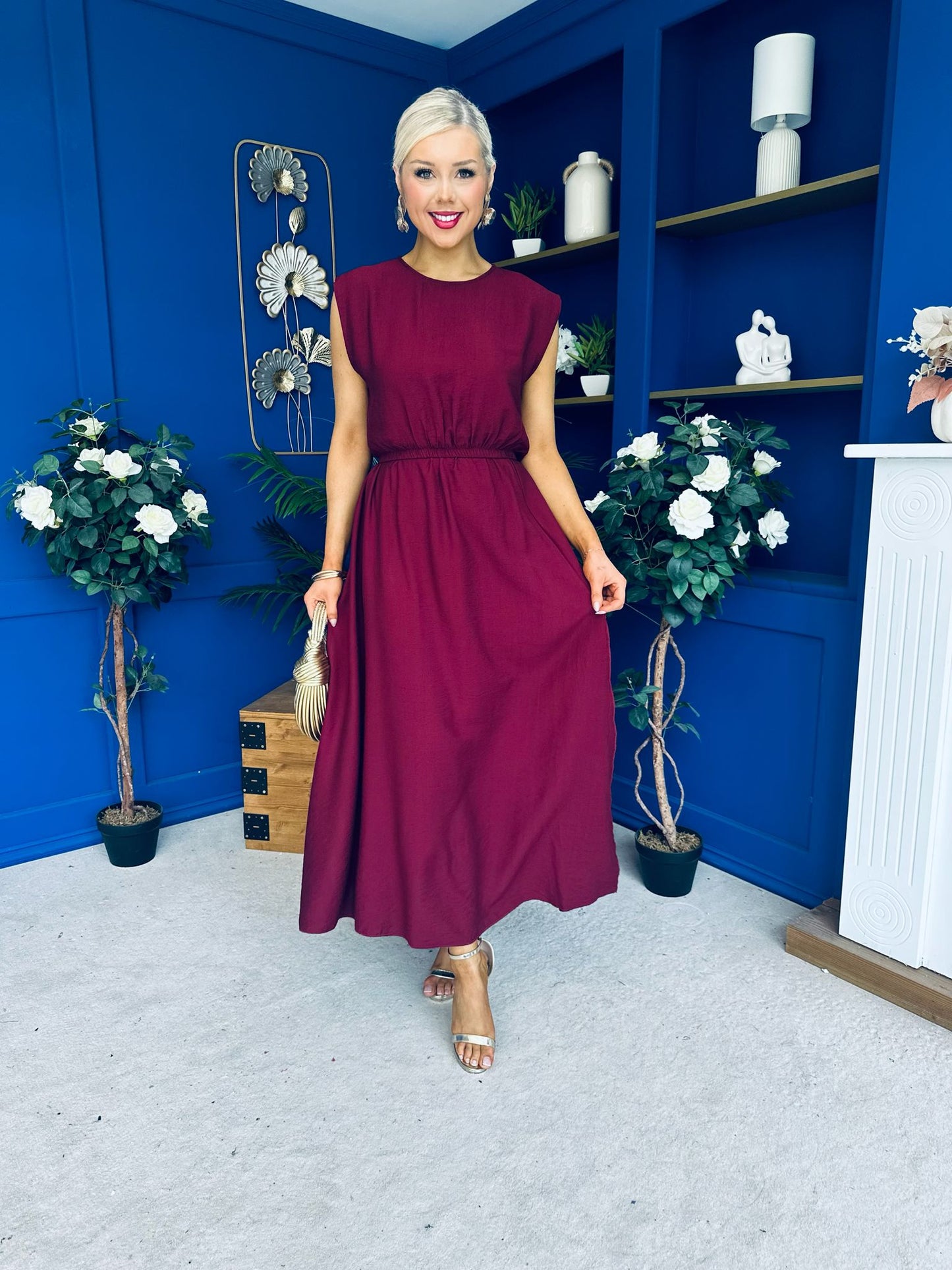 Antonia Detailed Top & Skirt Set Wine