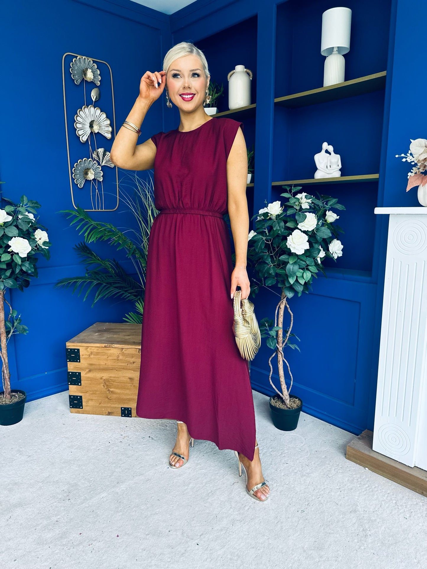 Antonia Detailed Top & Skirt Set Wine