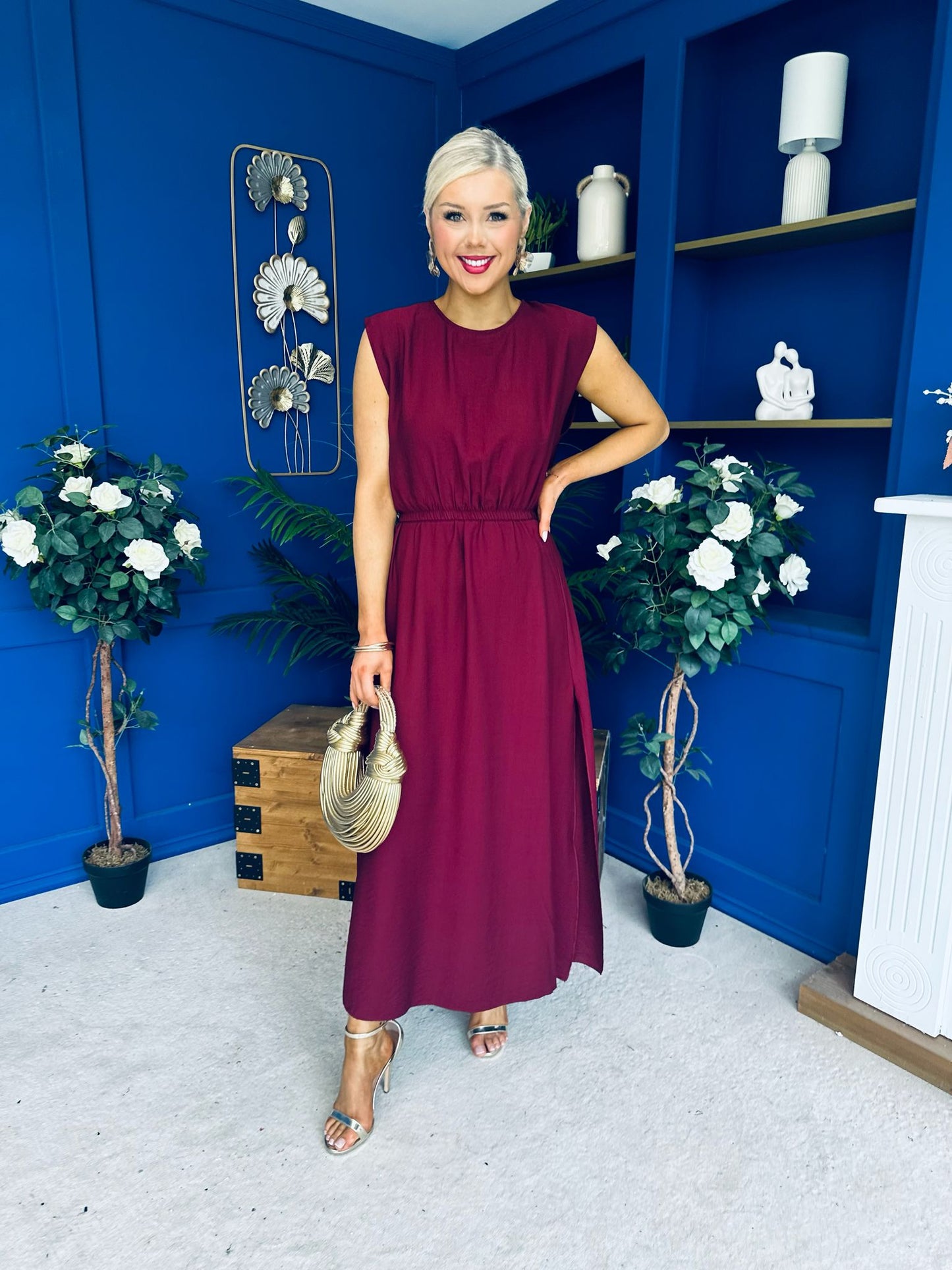 Antonia Detailed Top & Skirt Set Wine