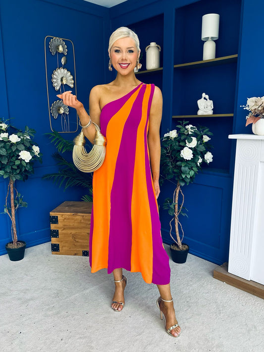 Valentina One Shoulder Midi Dress Orchid
