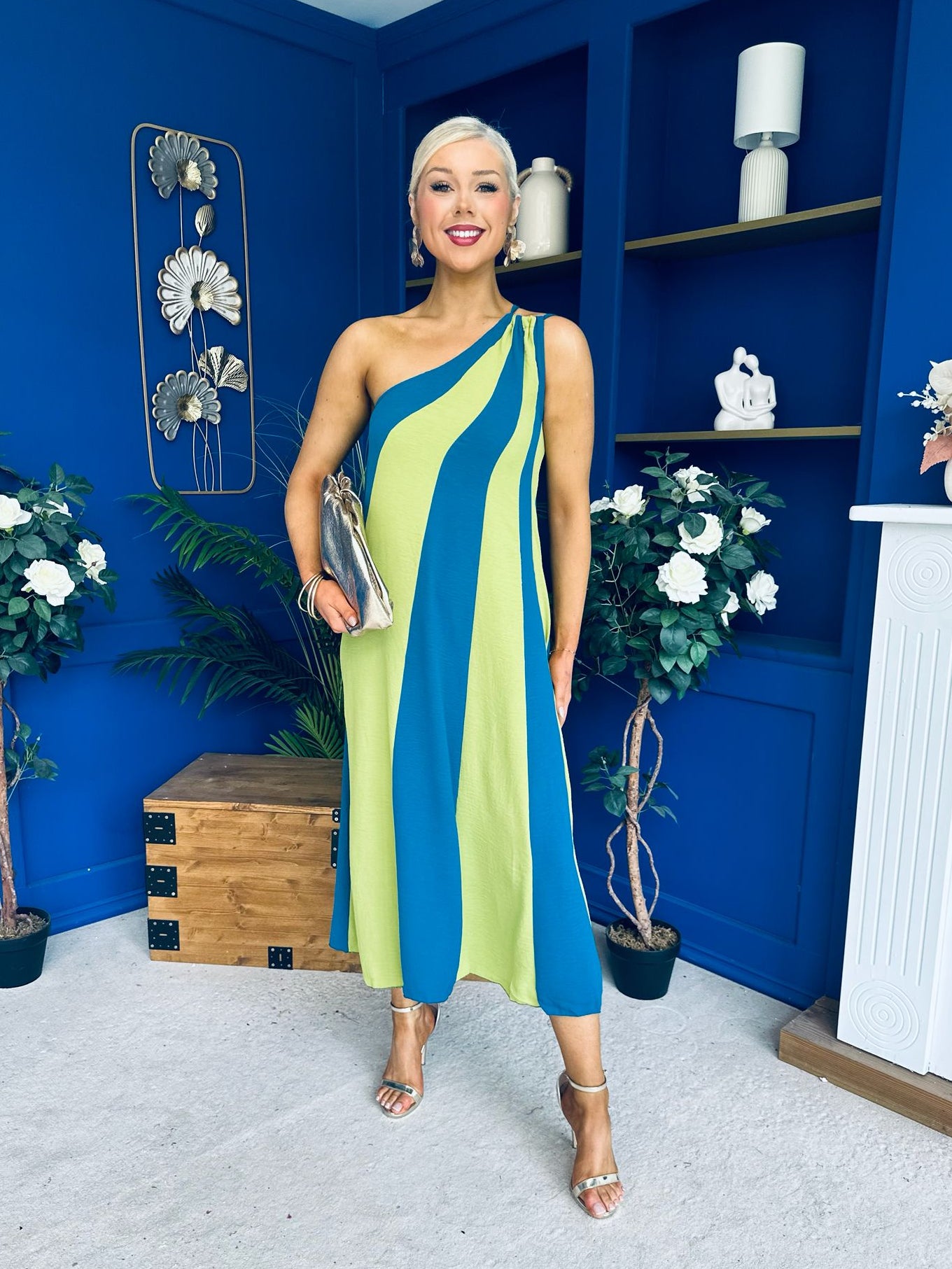 Valentina One Shoulder Midi Dress Lime