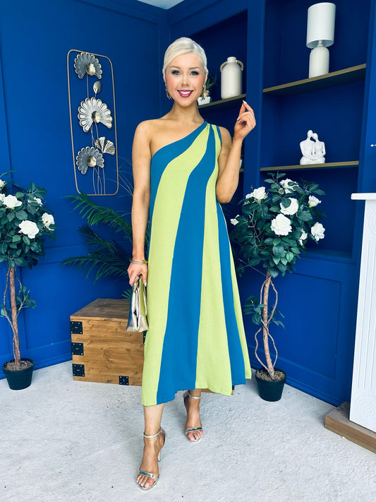 Valentina One Shoulder Midi Dress Lime