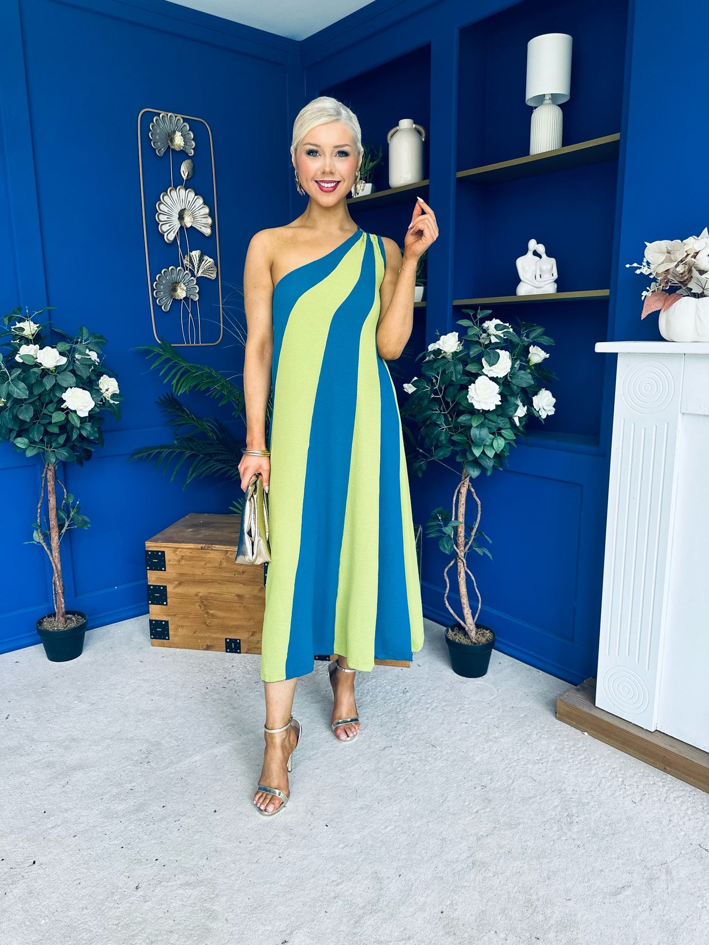 Valentina One Shoulder Midi Dress Lime
