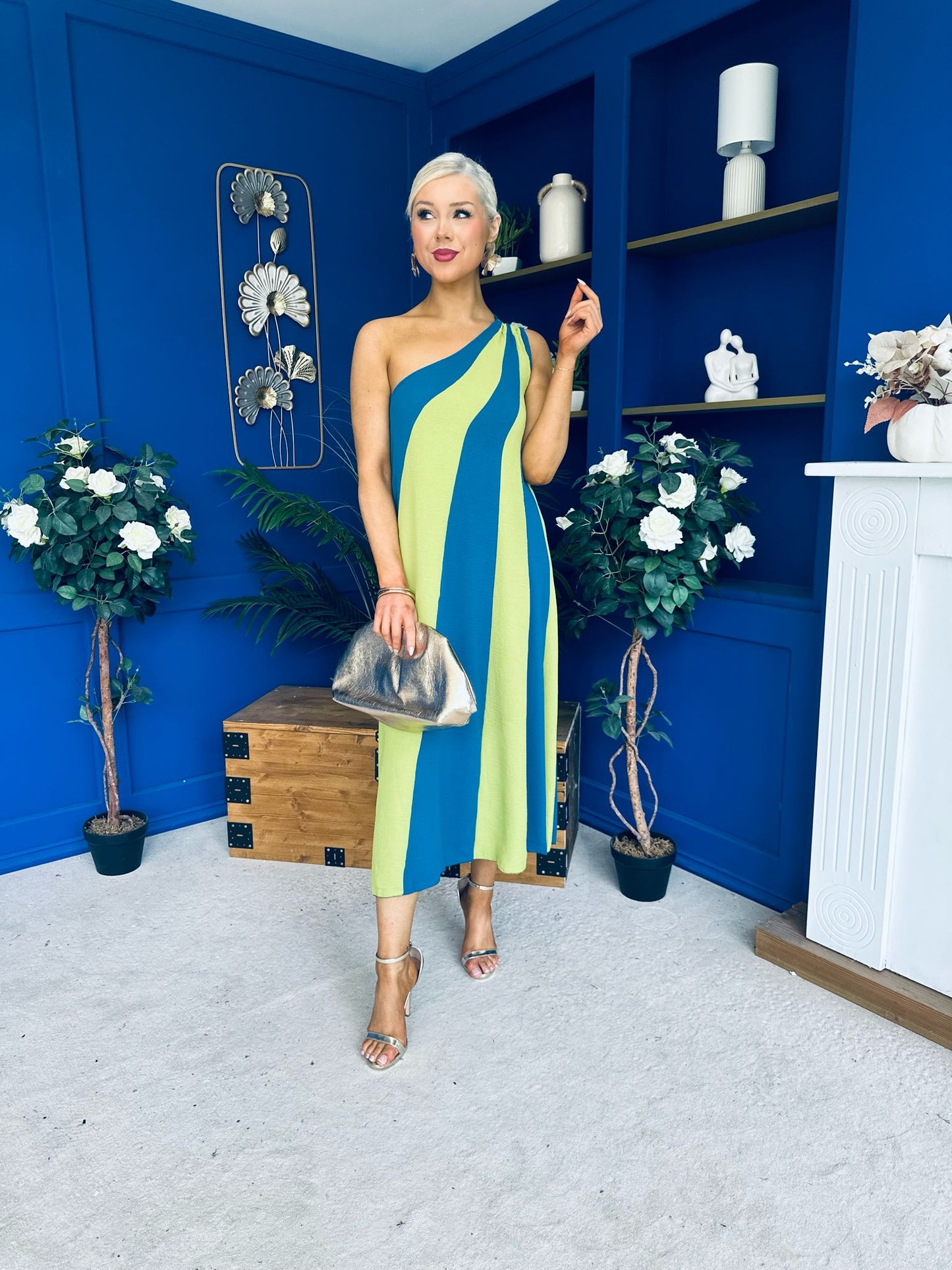 Valentina One Shoulder Midi Dress Lime