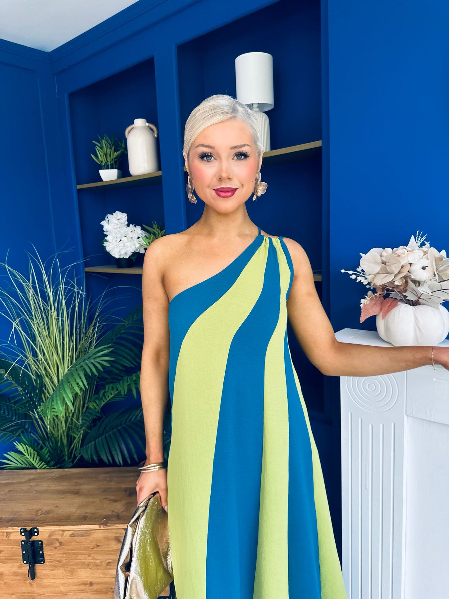 Valentina One Shoulder Midi Dress Lime
