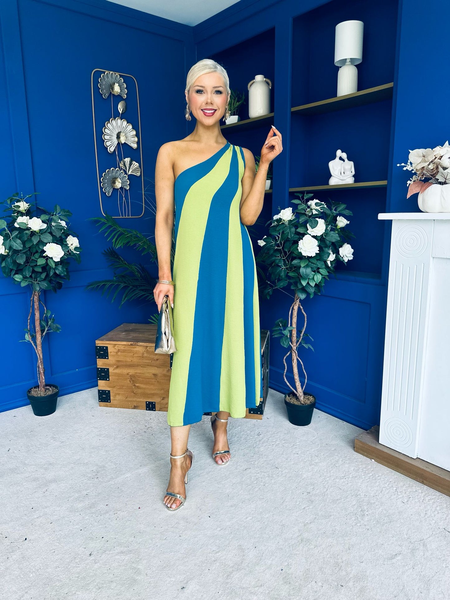 Valentina One Shoulder Midi Dress Lime