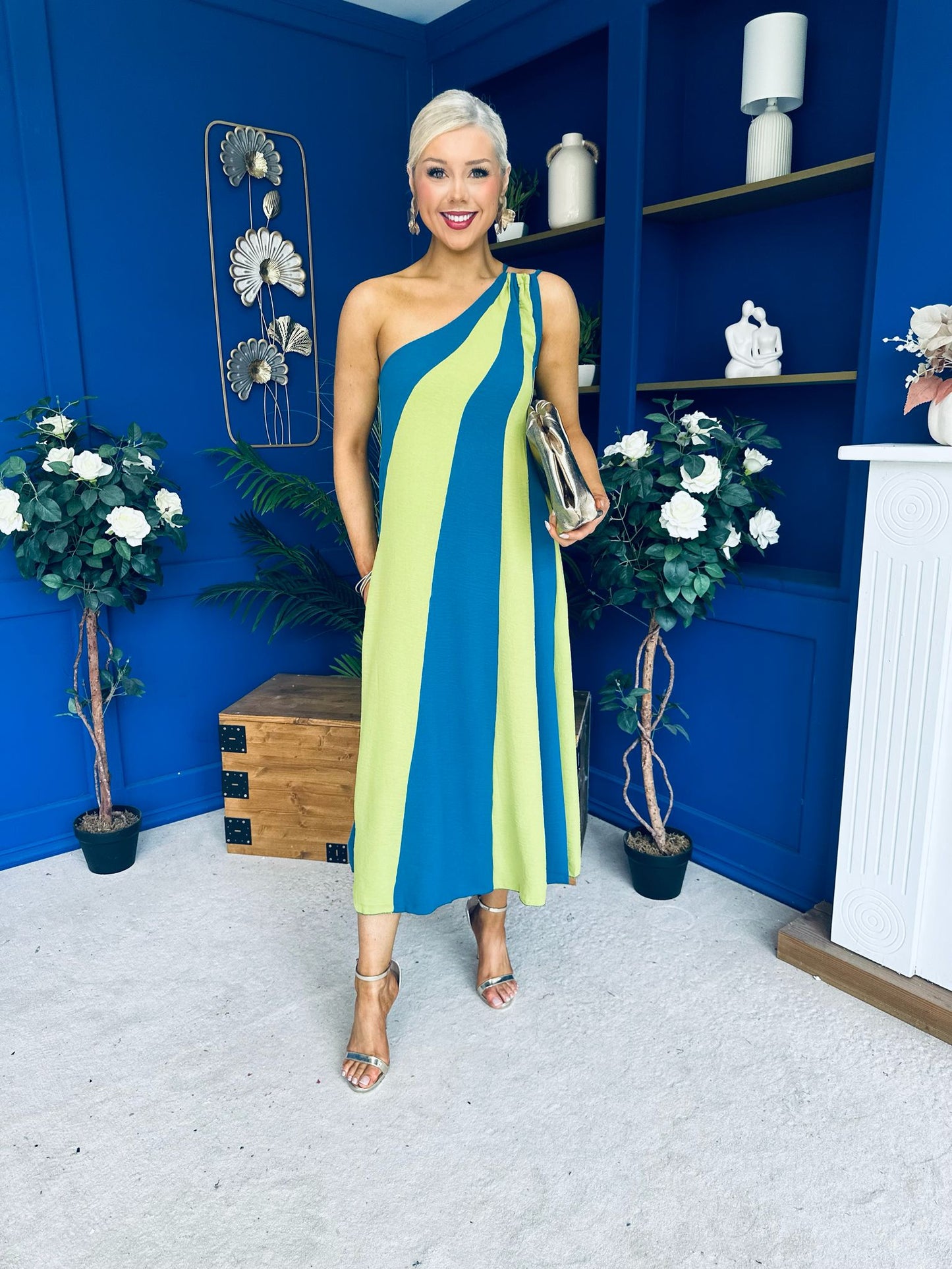 Valentina One Shoulder Midi Dress Lime