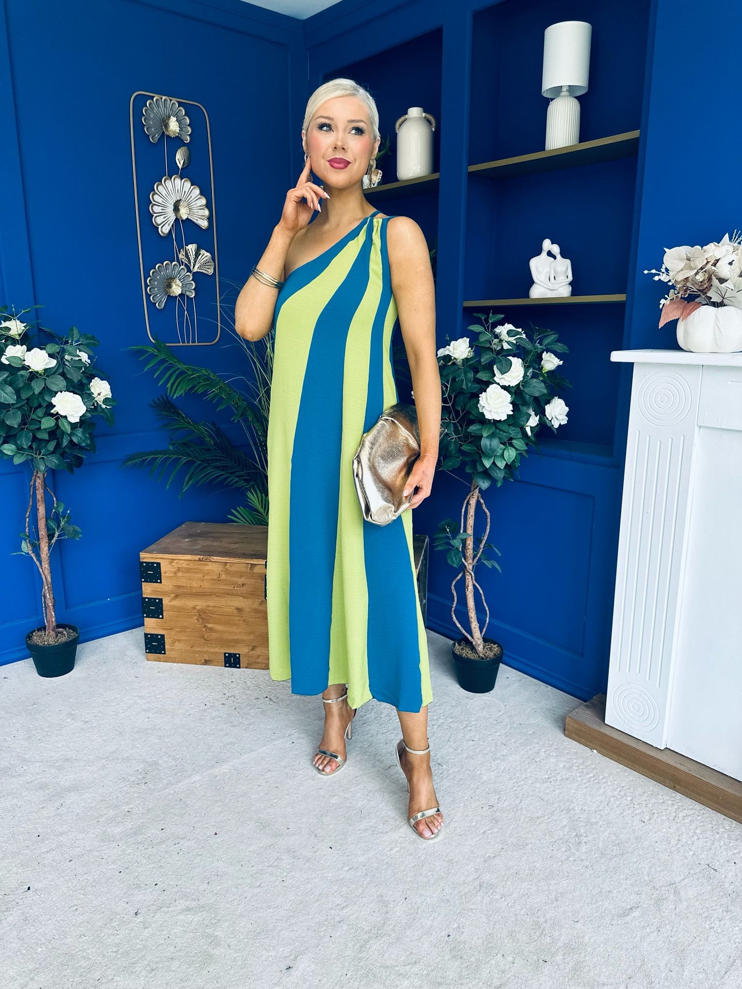 Valentina One Shoulder Midi Dress Lime
