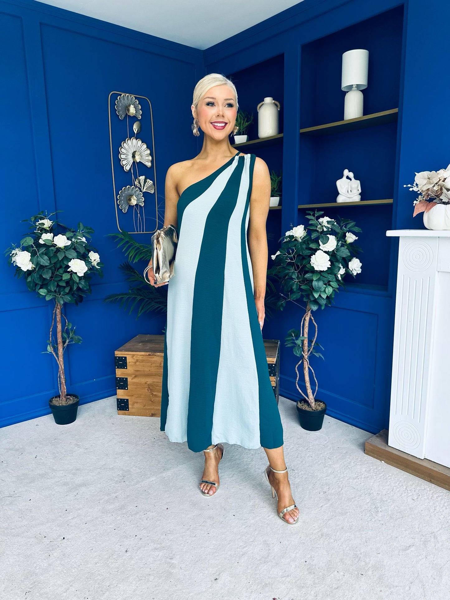 Valentina One Shoulder Midi Dress Teal