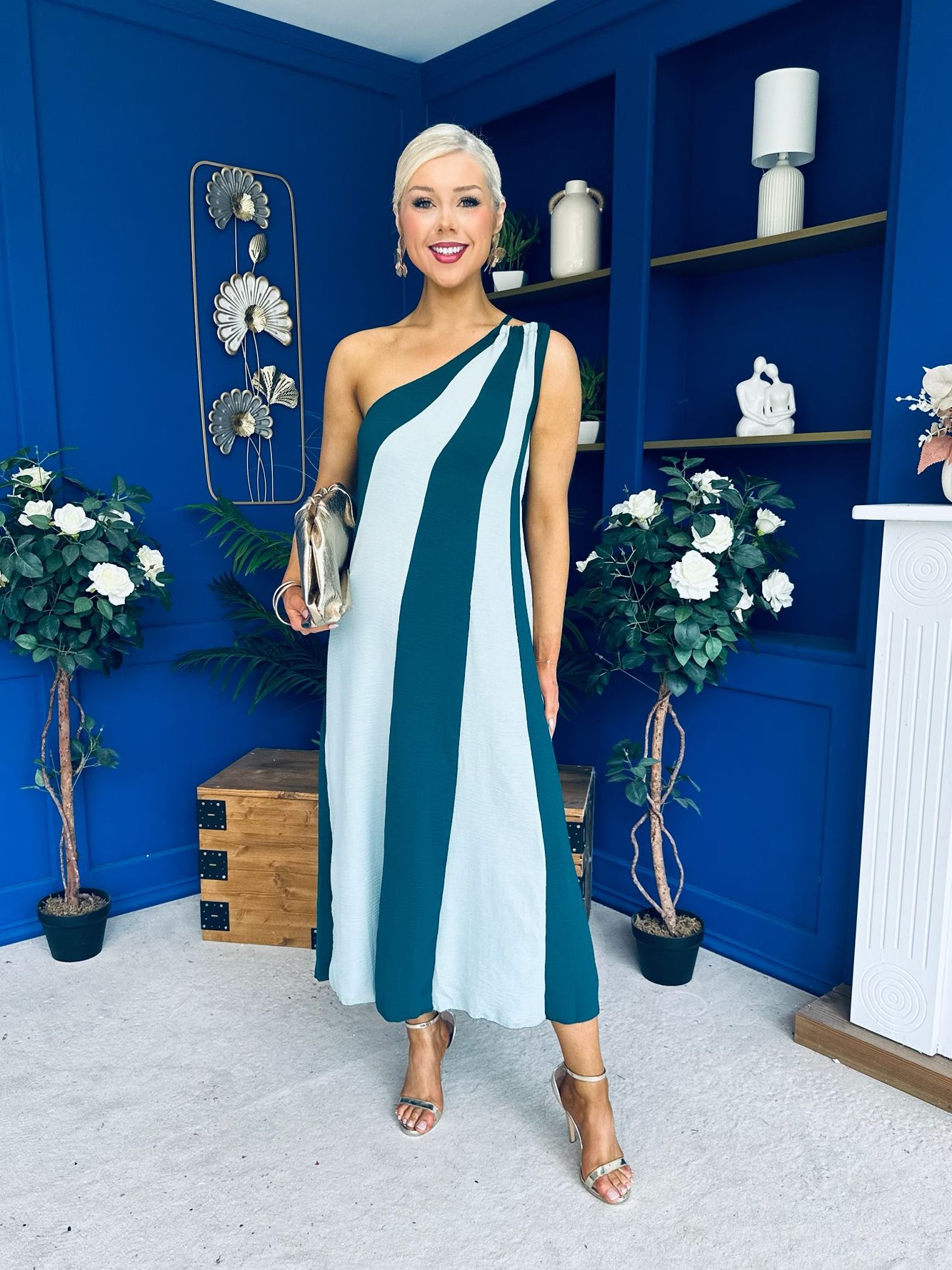 Valentina One Shoulder Midi Dress Teal