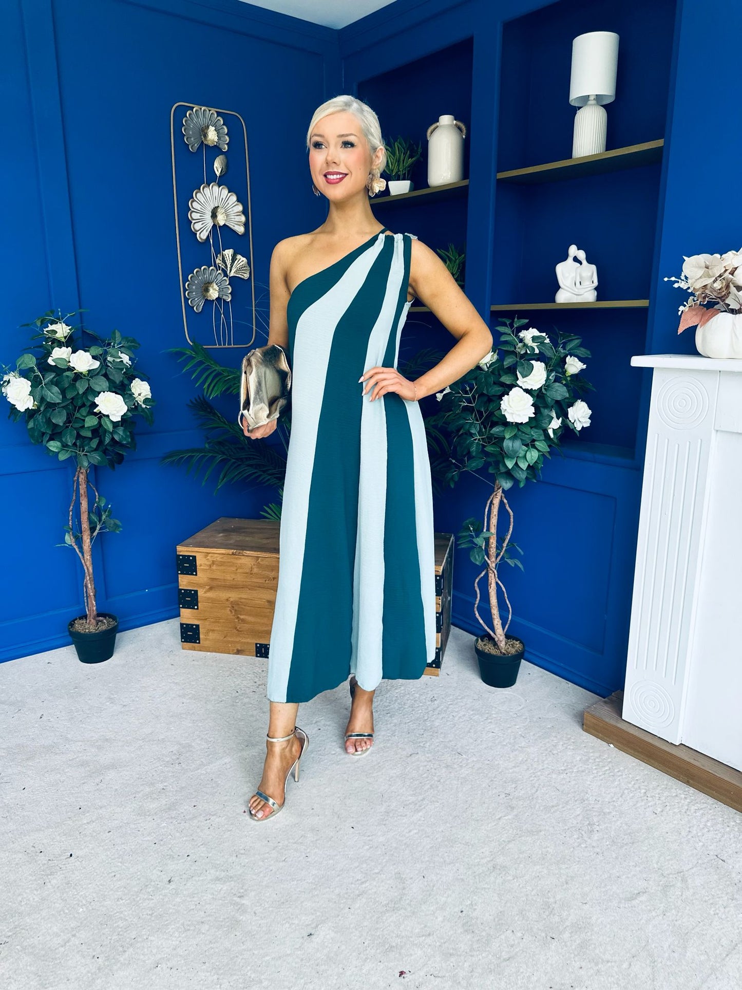 Valentina One Shoulder Midi Dress Teal