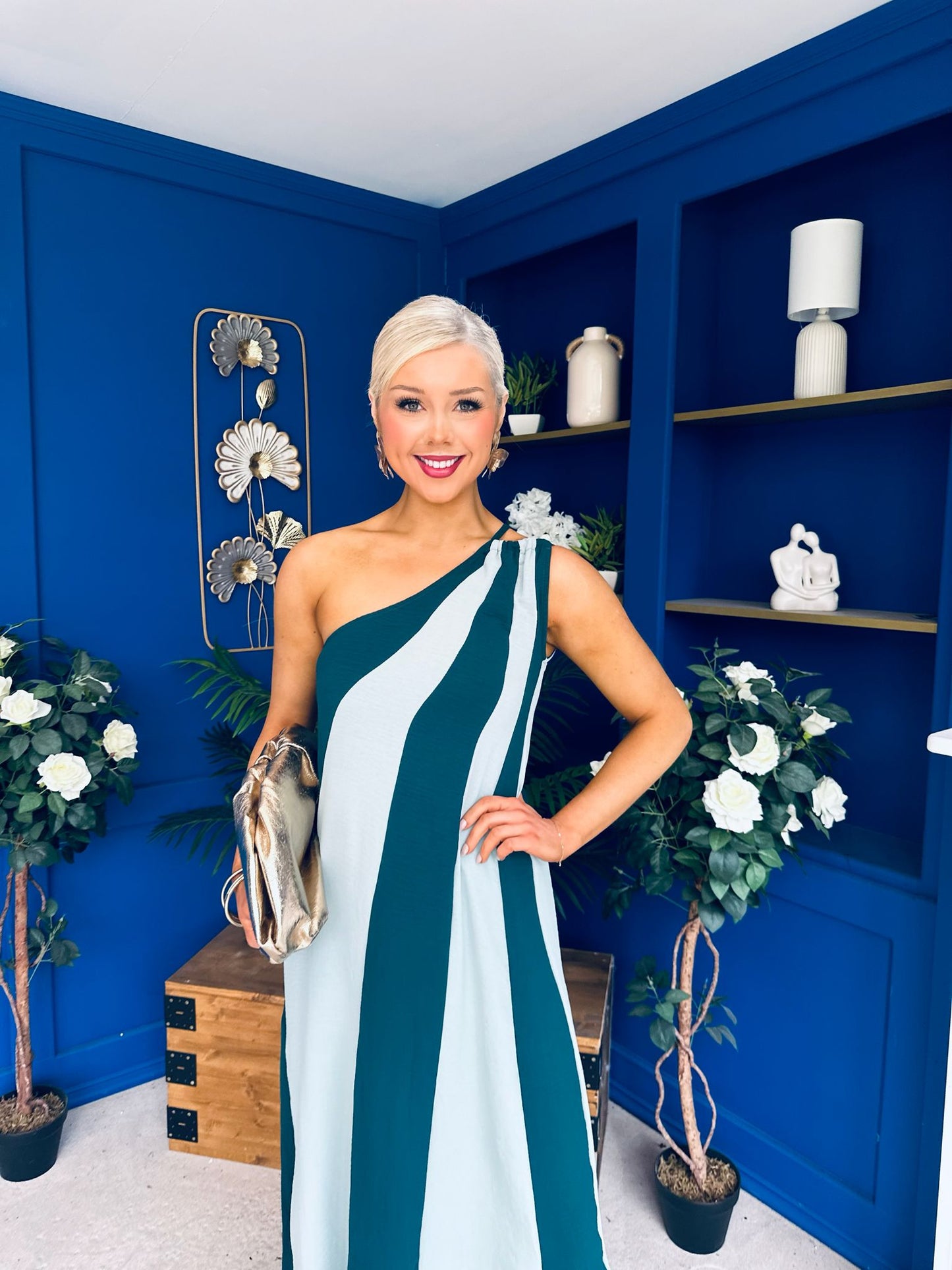 Valentina One Shoulder Midi Dress Teal