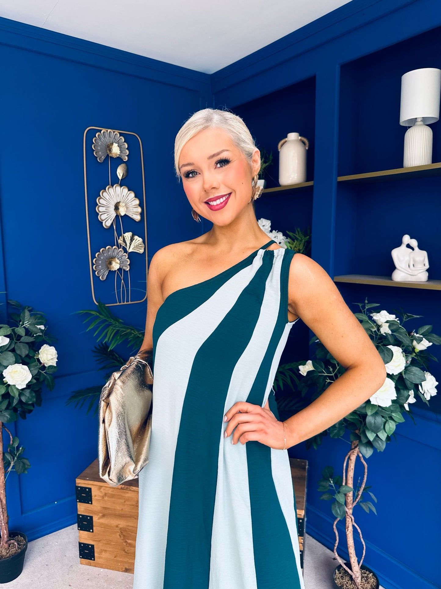 Valentina One Shoulder Midi Dress Teal