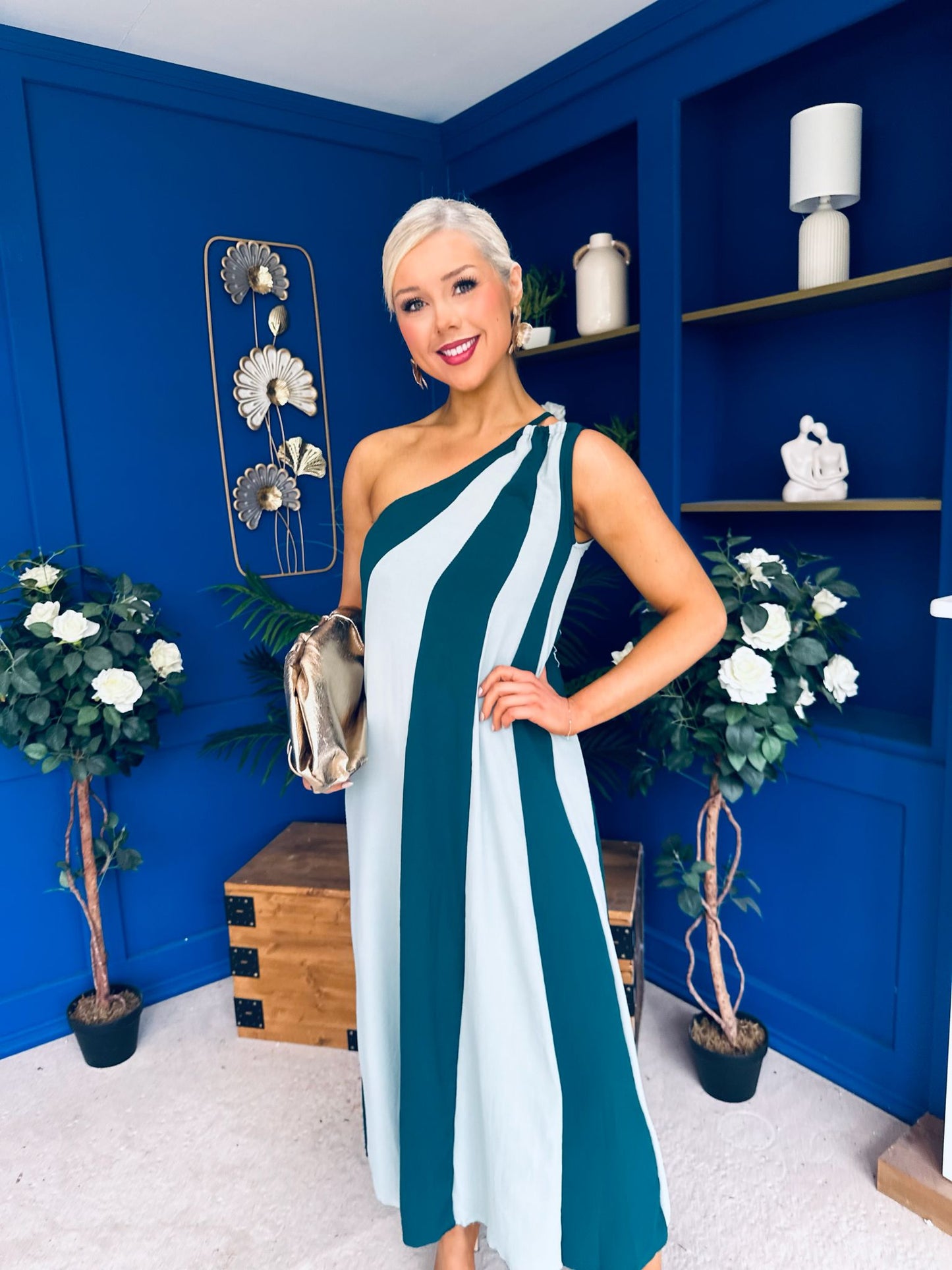 Valentina One Shoulder Midi Dress Teal