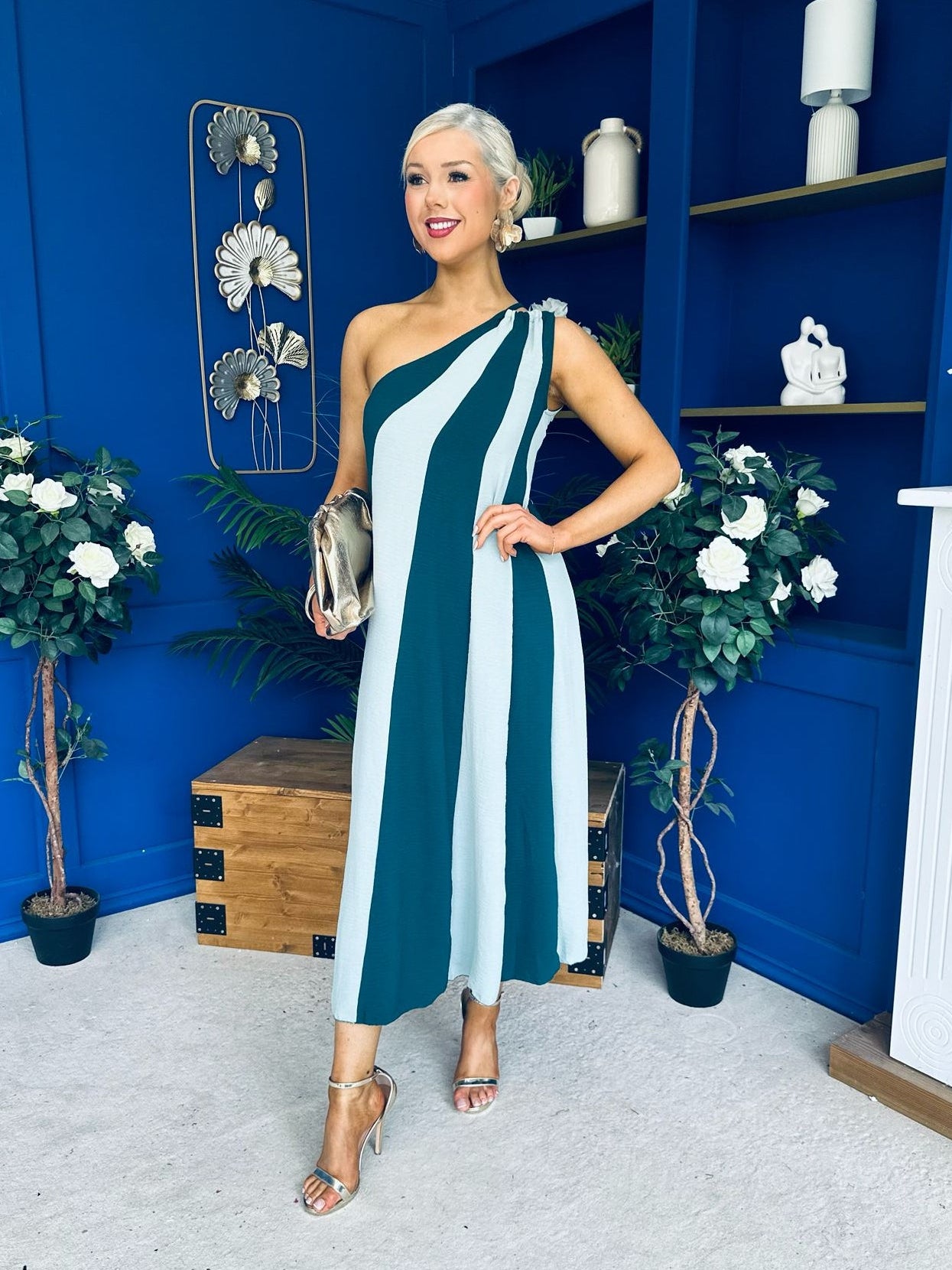 Valentina One Shoulder Midi Dress Teal