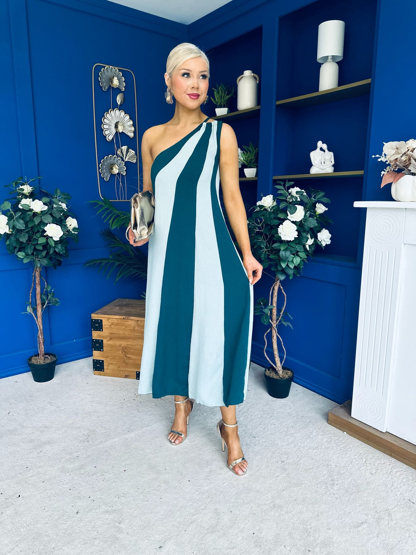 Valentina One Shoulder Midi Dress Teal
