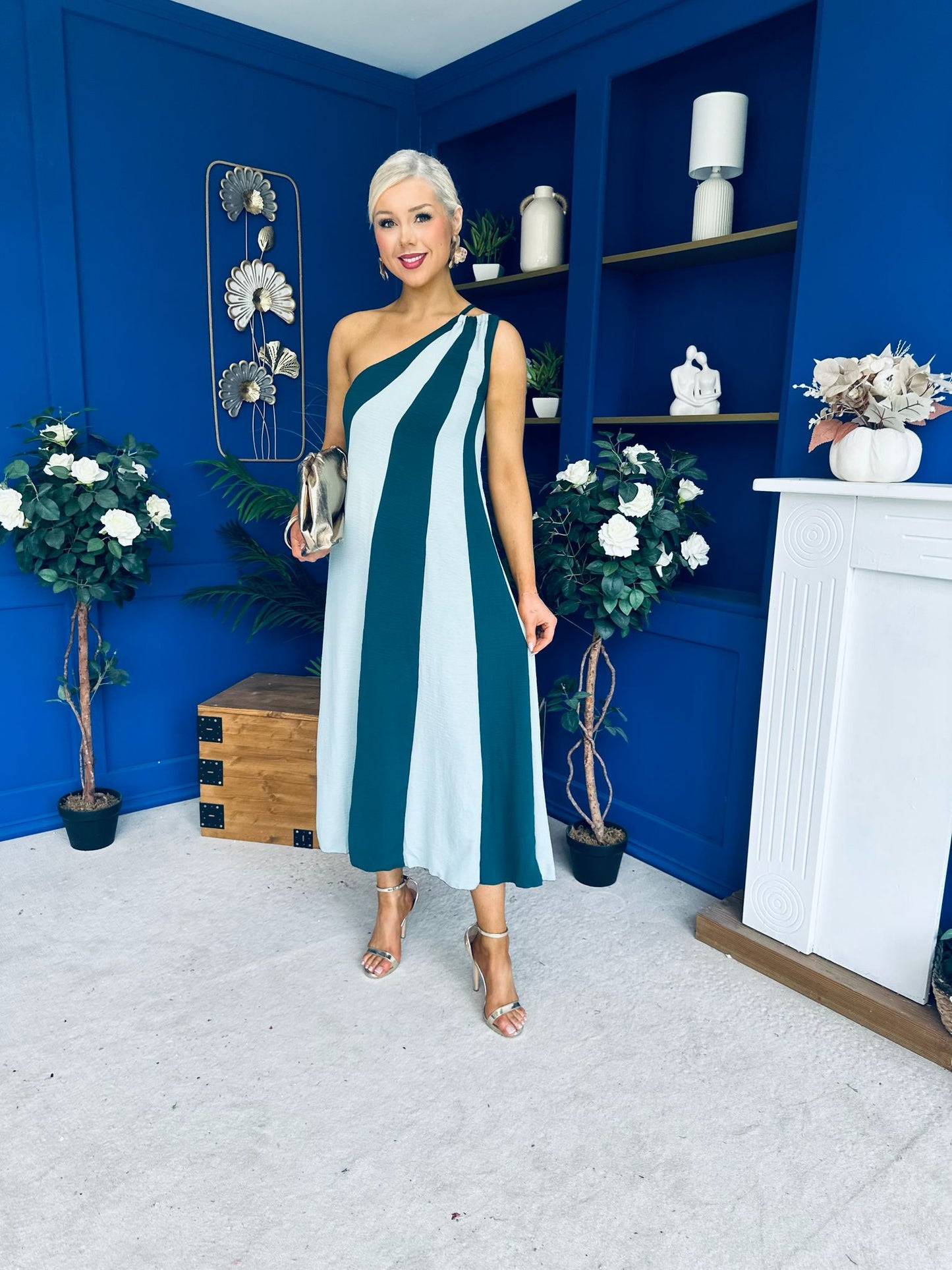 Valentina One Shoulder Midi Dress Teal