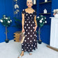 Serena Square Neck Midi Dress Pink Polka Coco