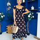 Serena Square Neck Midi Dress Pink Polka Coco