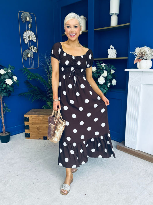 Serena Square Neck Midi Dress Cream Polka Coco