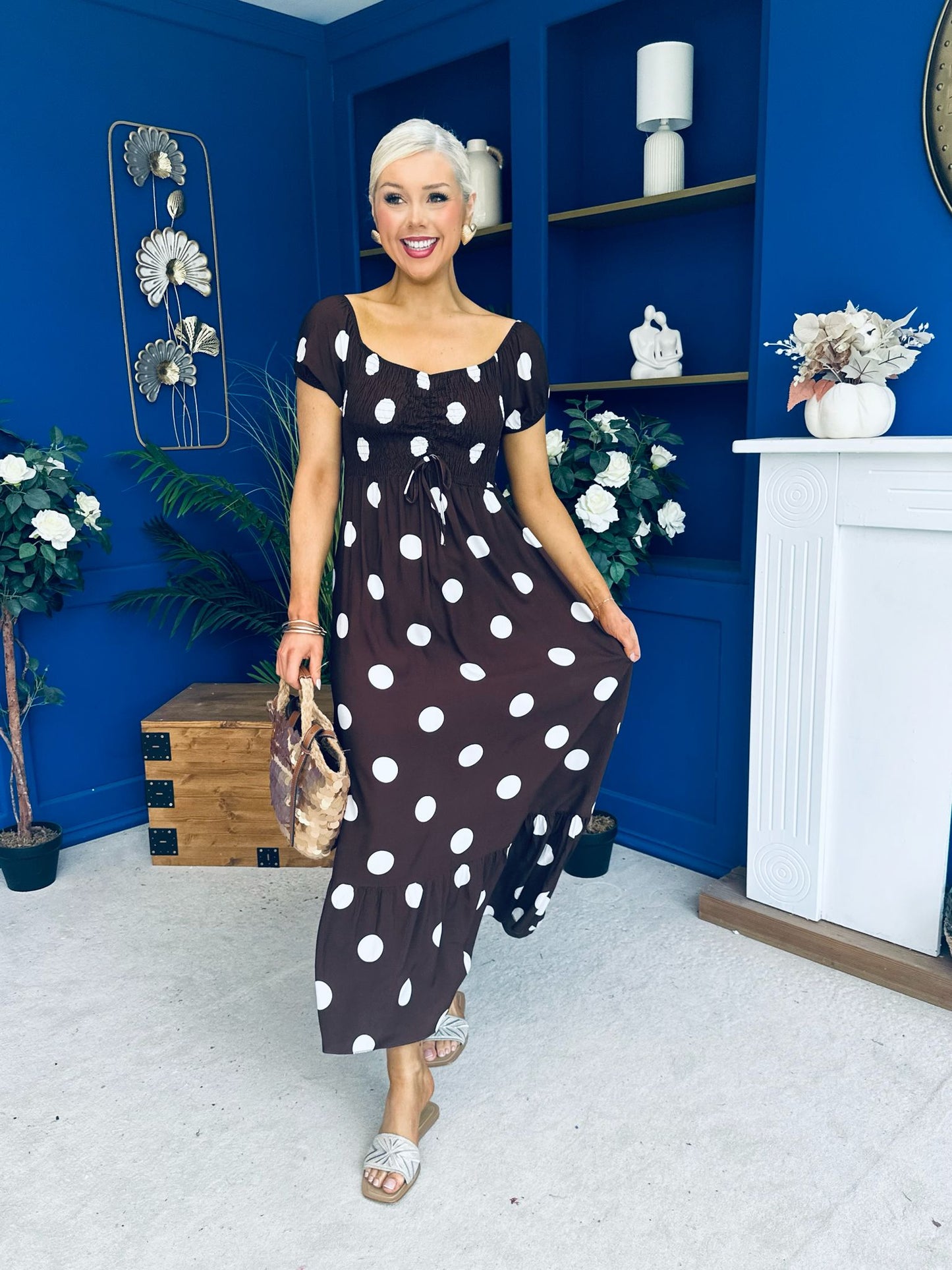Serena Square Neck Midi Dress Cream Polka Coco