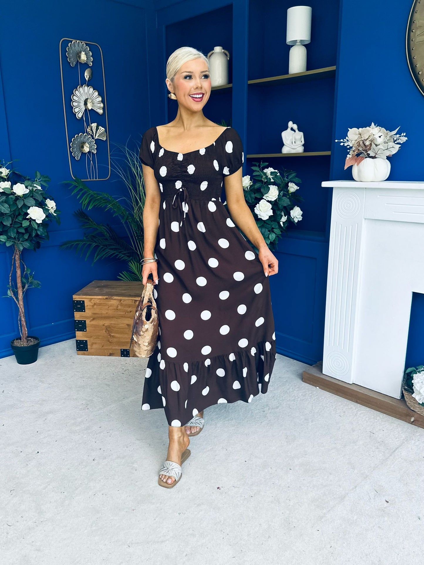 Serena Square Neck Midi Dress Cream Polka Coco