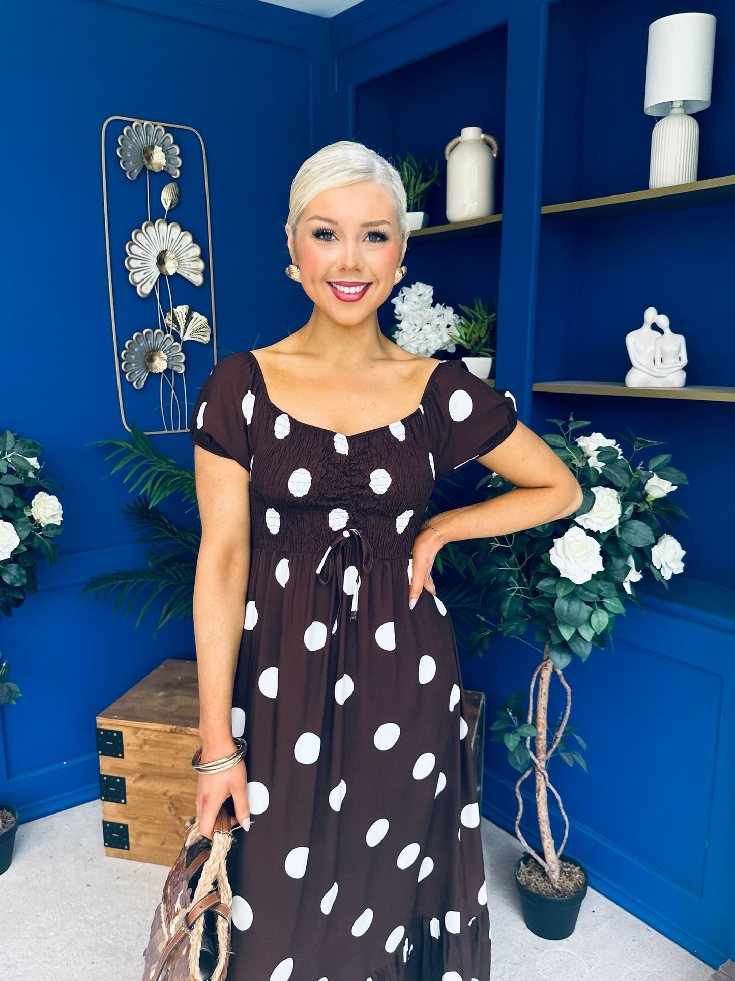 Serena Square Neck Midi Dress Cream Polka Coco