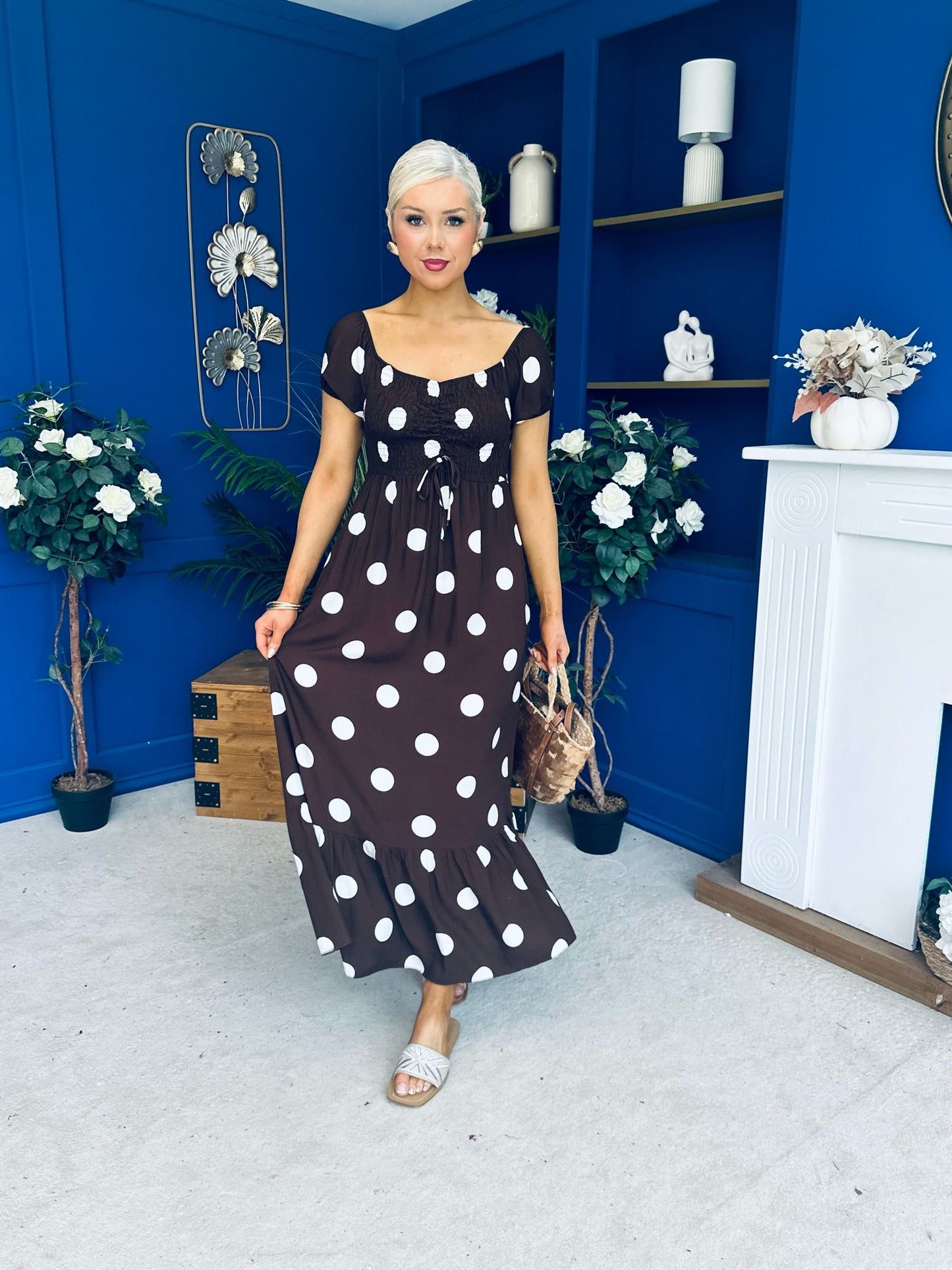 Serena Square Neck Midi Dress Cream Polka Coco