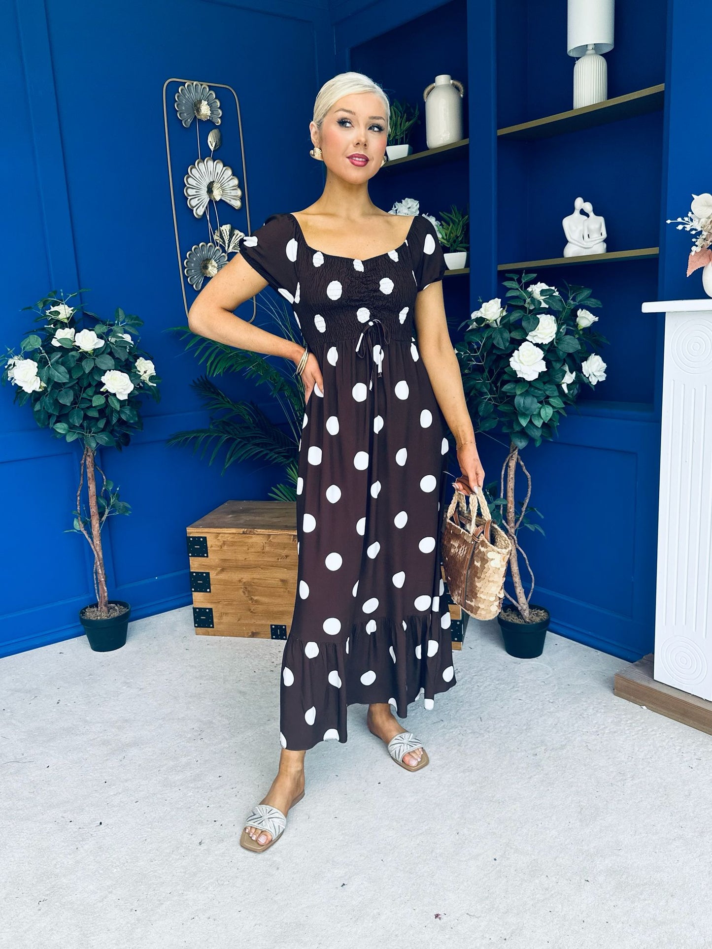 Serena Square Neck Midi Dress Cream Polka Coco