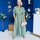 Raven Angel Sleeve Wrap Maxi Dress Khaki