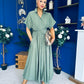 Raven Angel Sleeve Wrap Maxi Dress Khaki