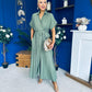 Raven Angel Sleeve Wrap Maxi Dress Khaki