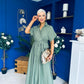 Raven Angel Sleeve Wrap Maxi Dress Khaki
