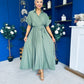 Raven Angel Sleeve Wrap Maxi Dress Khaki