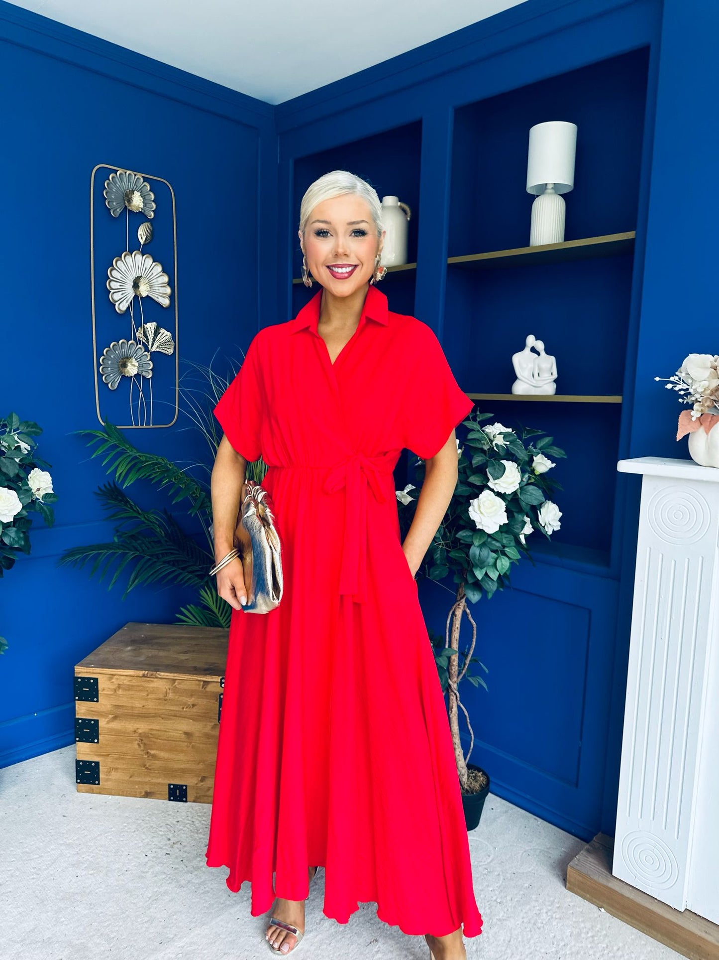 Raven Angel Sleeve Wrap Maxi Dress Red
