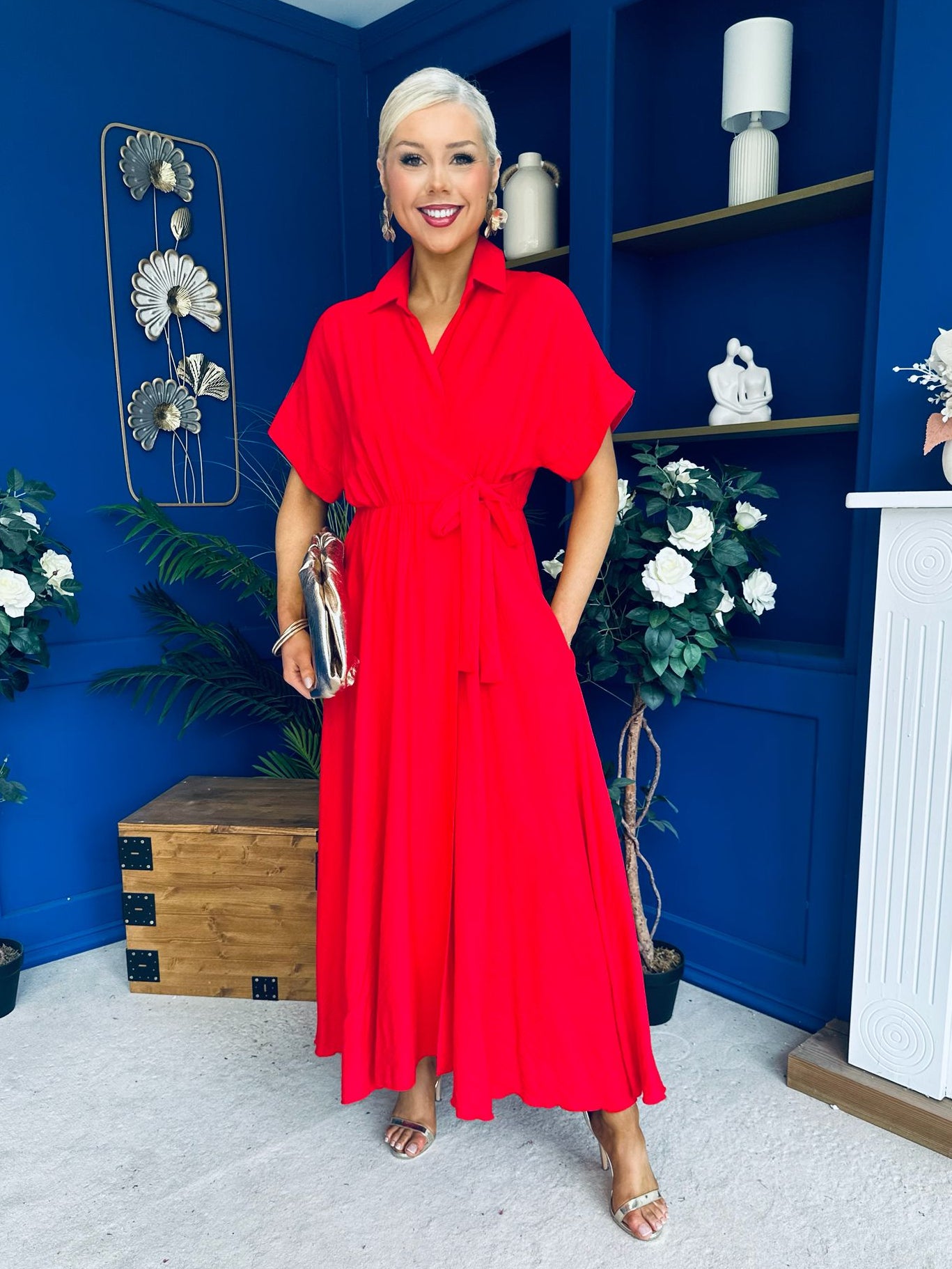 Raven Angel Sleeve Wrap Maxi Dress Red