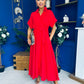 Raven Angel Sleeve Wrap Maxi Dress Red