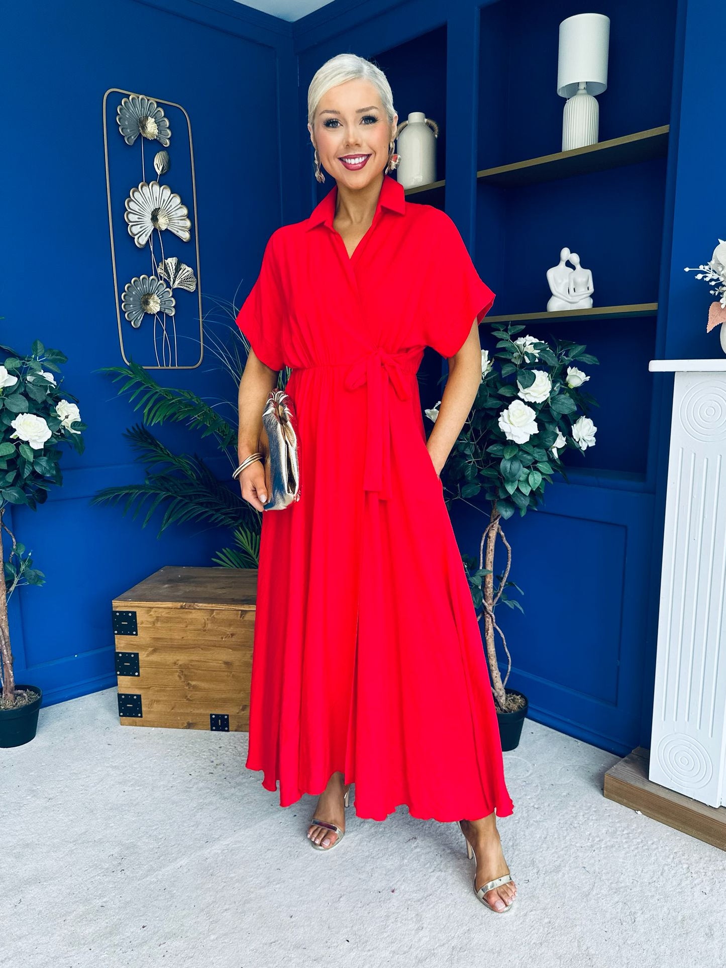 Raven Angel Sleeve Wrap Maxi Dress Red