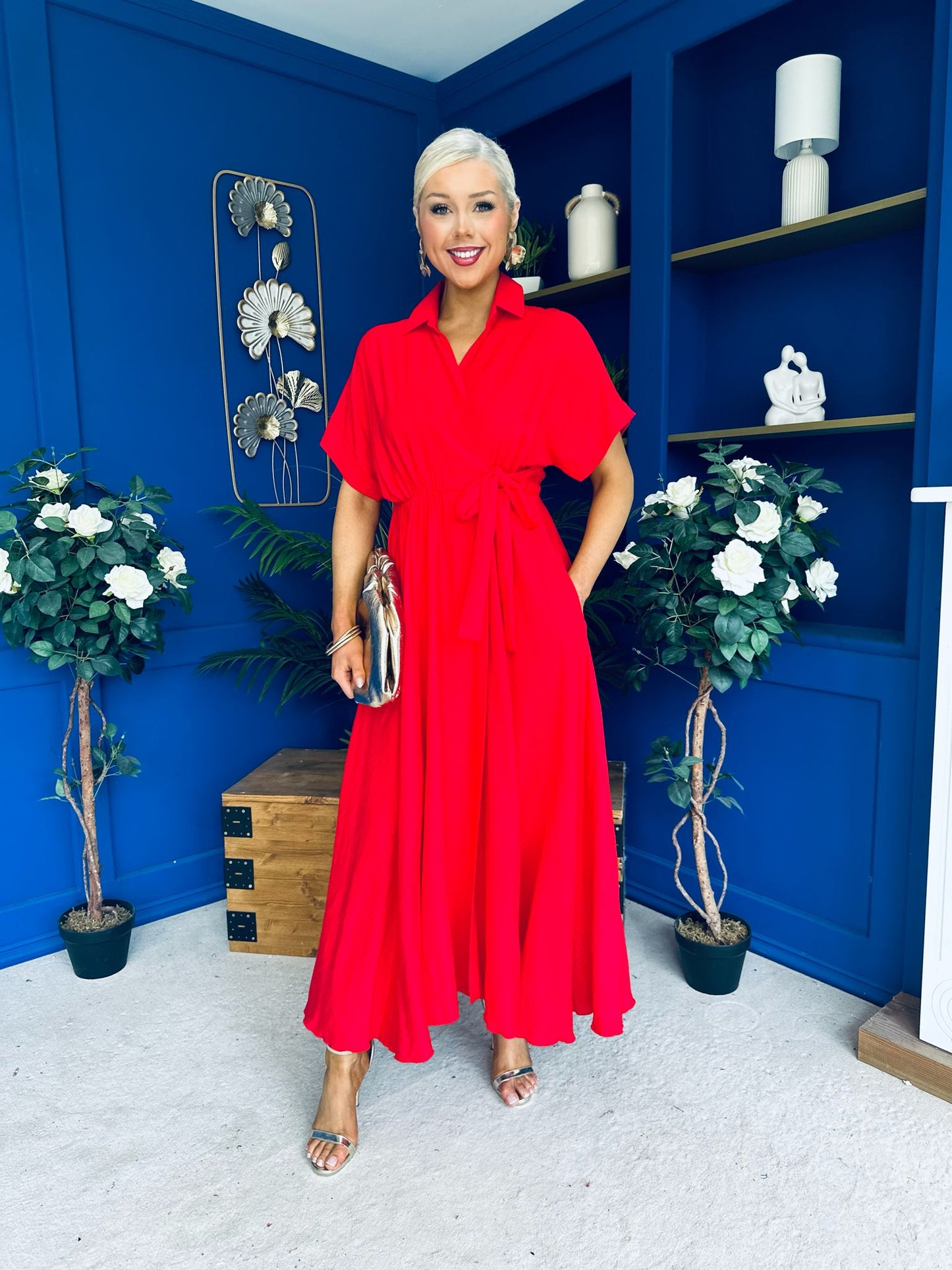 Raven Angel Sleeve Wrap Maxi Dress Red