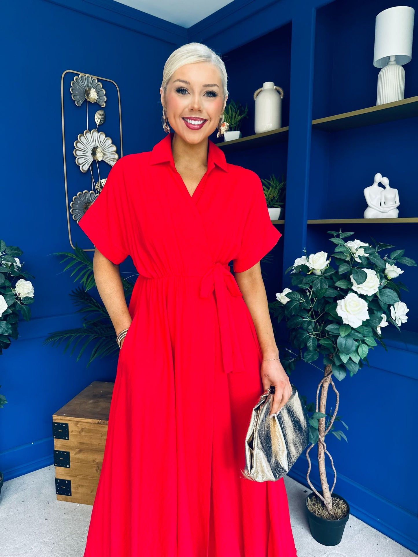 Raven Angel Sleeve Wrap Maxi Dress Red