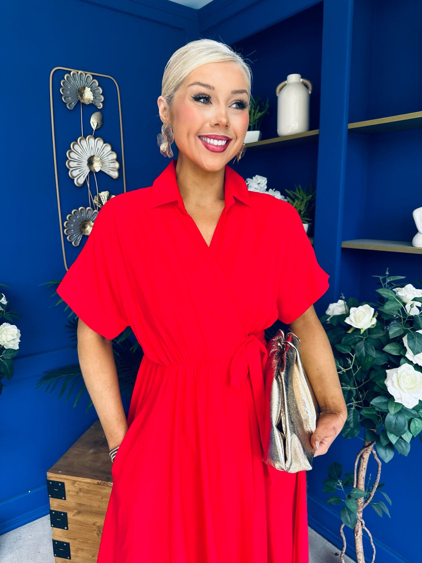 Raven Angel Sleeve Wrap Maxi Dress Red