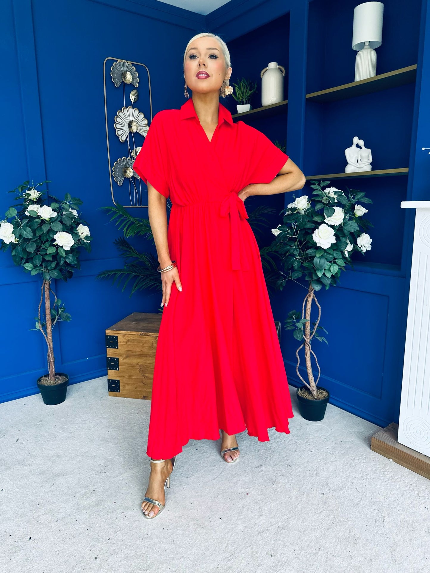 Raven Angel Sleeve Wrap Maxi Dress Red