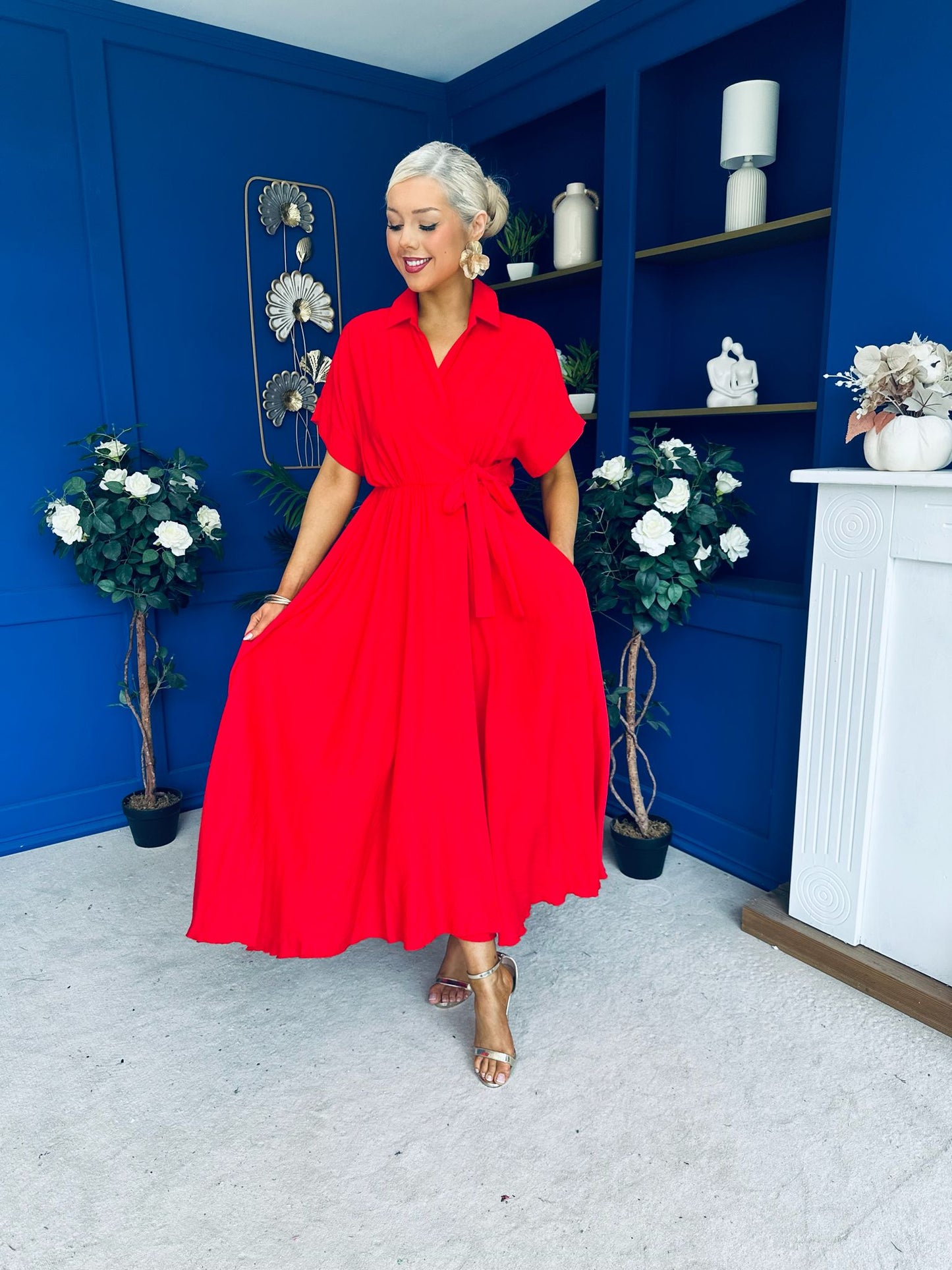 Raven Angel Sleeve Wrap Maxi Dress Red