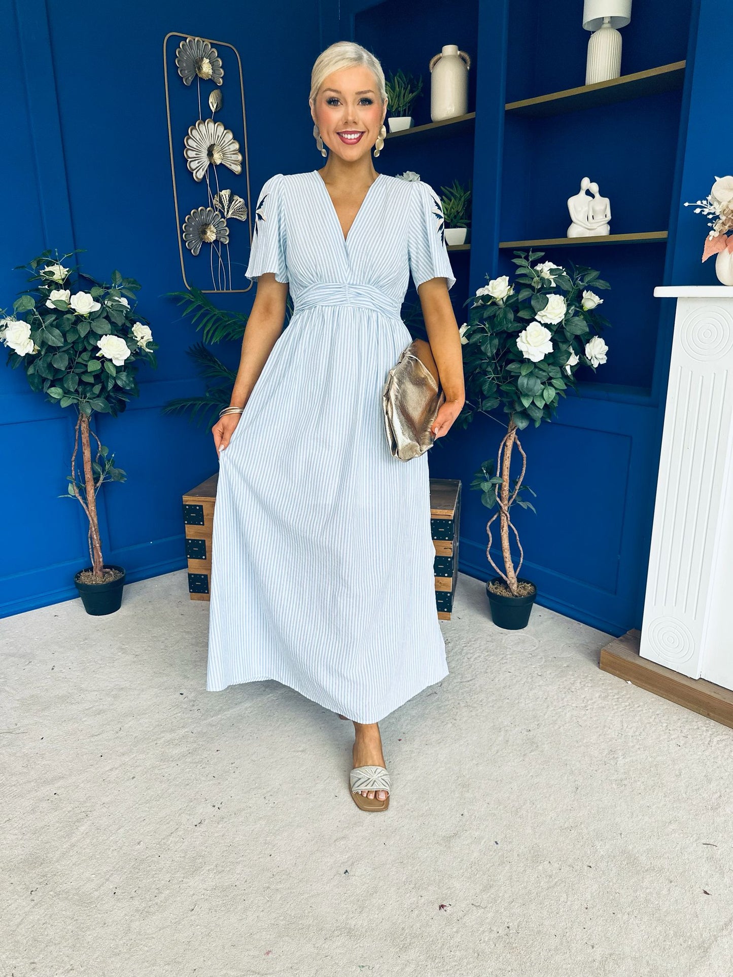 Lorna Embellished Sleeve Maxi Dress Blue